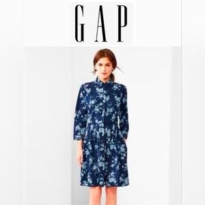 GAP Rose Floral Print Fit & Flare Blue Denim Dress XS
